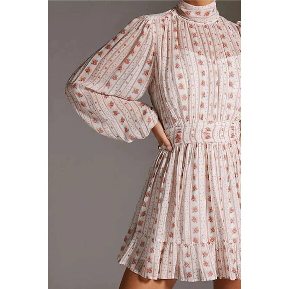 Anthropologie Let Me Be Mock Neck Sheerf Long Sleeve Mini Dress XS Cottagecore - Picture 16 of 16